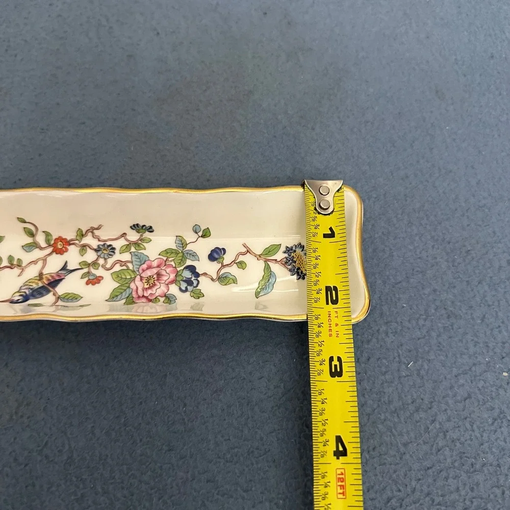 Aynsley Pembroke Bone China Trinket Dish Bird Floral Gold Trim Rectangular Tray
